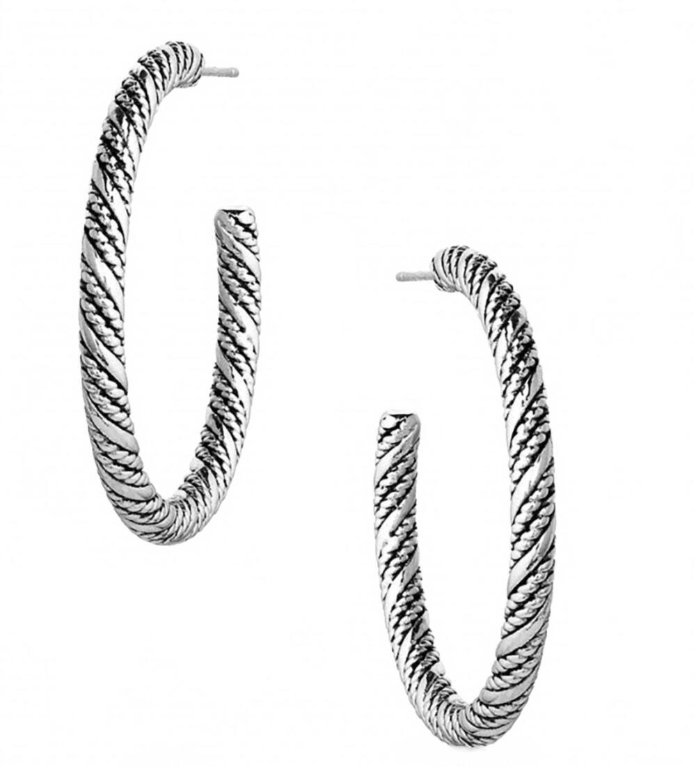 NEW MONTANA SILVERSMITHS women's subtle rope style hoop earrings in silver